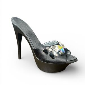 Giuseppe Zanotti Dea Black Satin Jeweled Platform Mules Size 40 New in Box